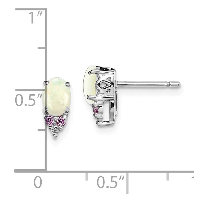 Sterling Silver RH Plated Diamond CrPink Sapp and Simulated Opal Earrings Goldia Earrings