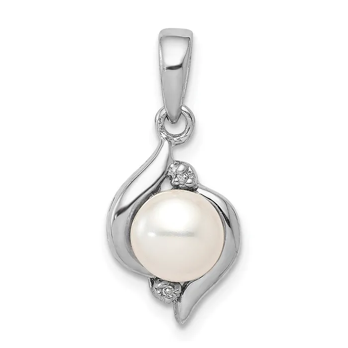 Sterling Silver Rhodium 6mm FW Cultured Pearl u0026 Diamond Pendant Goldia Necklaces Sterling Silver Rhodium 6mm FW Cultured Pearl u0026 Diamond Pendant Goldia Necklaces