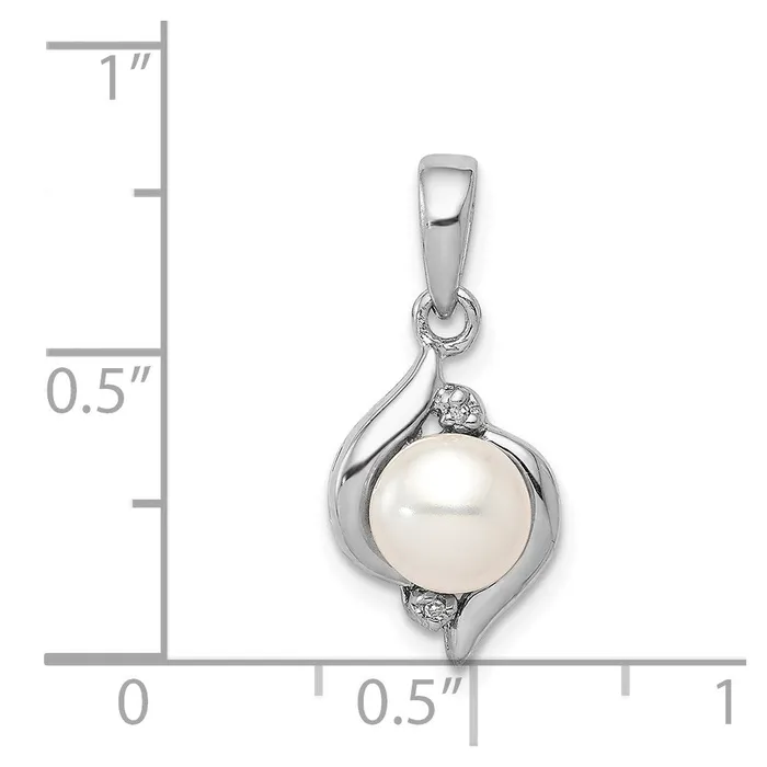 Sterling Silver Rhodium 6mm FW Cultured Pearl u0026 Diamond Pendant Goldia Necklaces