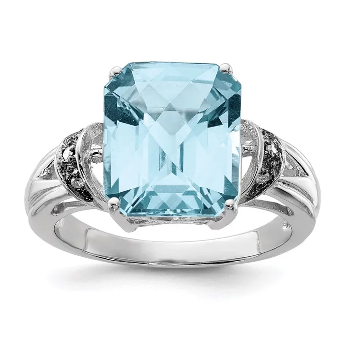 Sterling Silver Rhodium CheckerCut Sky Blue Topaz u0026 Diamond Ring Goldia Rings Sterling Silver Rhodium CheckerCut Sky Blue Topaz u0026 Diamond Ring Goldia Rings
