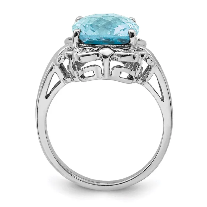 Sterling Silver Rhodium CheckerCut Sky Blue Topaz u0026 Diamond Ring Goldia Rings