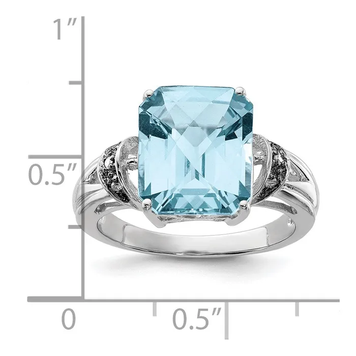 Sterling Silver Rhodium CheckerCut Sky Blue Topaz u0026 Diamond Ring Goldia Rings