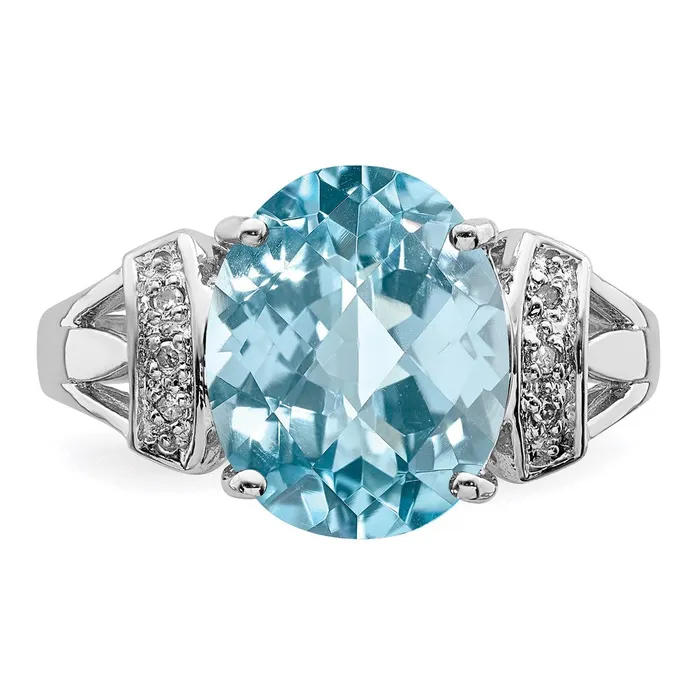 Sterling Silver Rhodium CheckerCut Sky Blue Topaz u0026 Diamond Ring Goldia Rings