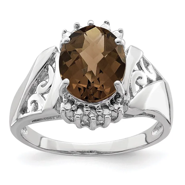 Sterling Silver Rhodium CheckerCut Smoky Quartz u0026 Diamond Ring Goldia Rings Sterling Silver Rhodium CheckerCut Smoky Quartz u0026 Diamond Ring Goldia Rings