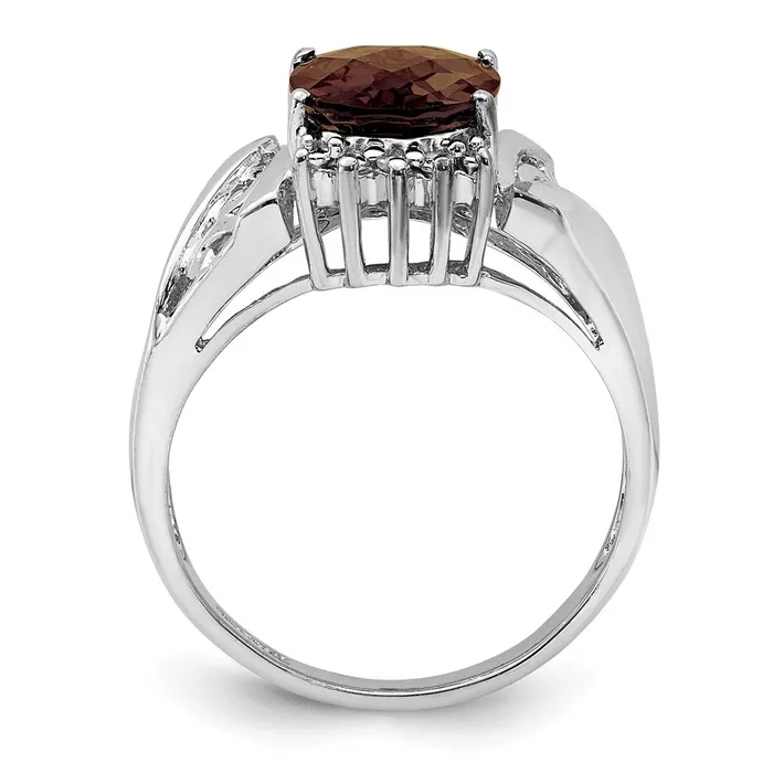 Sterling Silver Rhodium CheckerCut Smoky Quartz u0026 Diamond Ring Goldia Rings