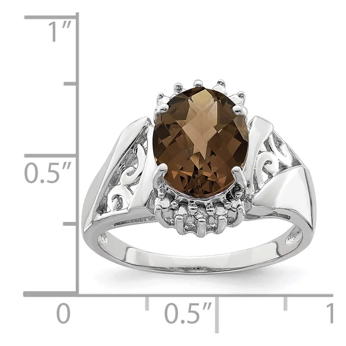 Sterling Silver Rhodium CheckerCut Smoky Quartz u0026 Diamond Ring Goldia Rings