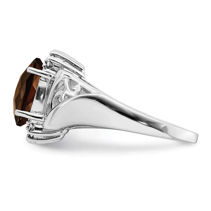 Sterling Silver Rhodium CheckerCut Smoky Quartz u0026 Diamond Ring Goldia Rings