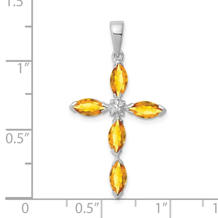 Sterling Silver Rhodium Citrine u0026 Diamond Cross Pendant Goldia Necklaces