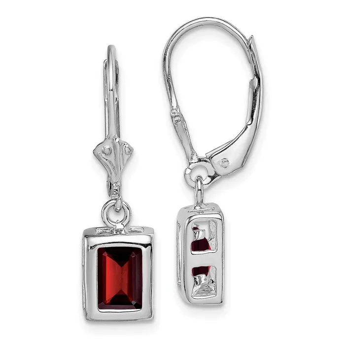 Sterling Silver Rhodium Plated 7x5 Emerald Cut Garnet Leverback Earrings Goldia Earrings Sterling Silver Rhodium Plated 7x5 Emerald Cut Garnet Leverback Earrings Goldia Earrings