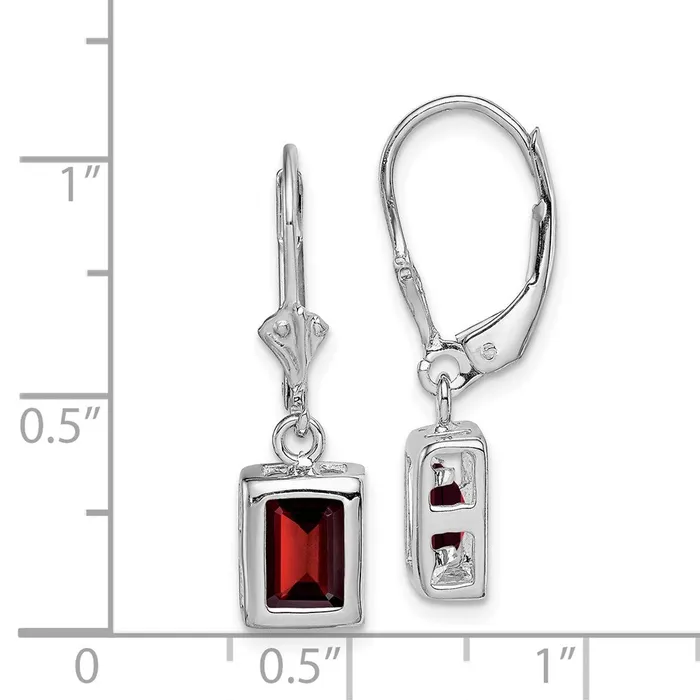 Sterling Silver Rhodium Plated 7x5 Emerald Cut Garnet Leverback Earrings Goldia Earrings