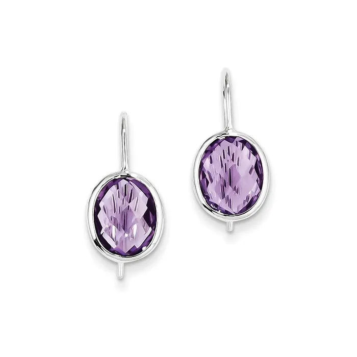 Sterling Silver Rhodium Plated Amethyst Oval Dangle Earrings Goldia Earrings Sterling Silver Rhodium Plated Amethyst Oval Dangle Earrings Goldia Earrings