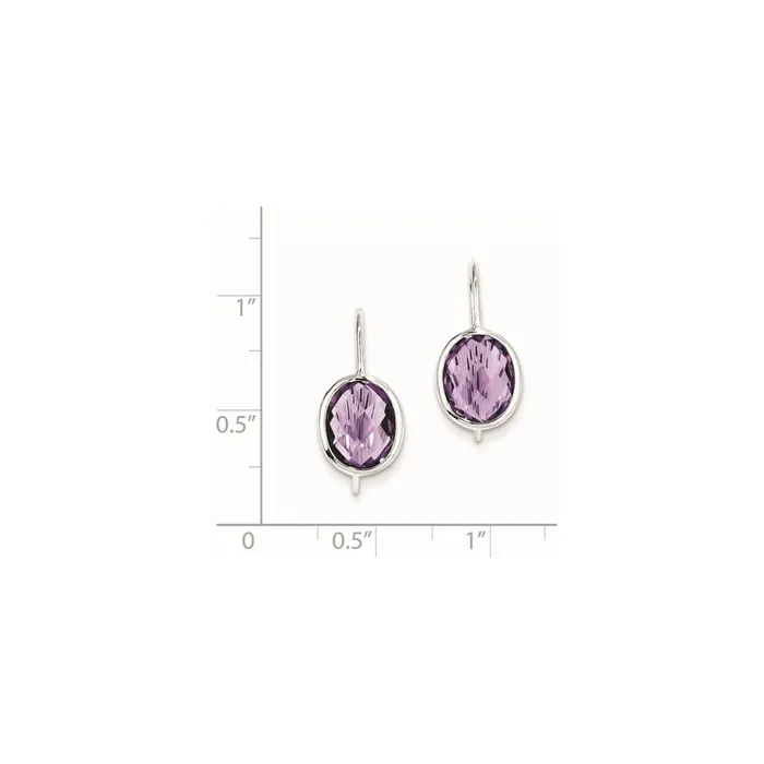 Sterling Silver Rhodium Plated Amethyst Oval Dangle Earrings Goldia Earrings