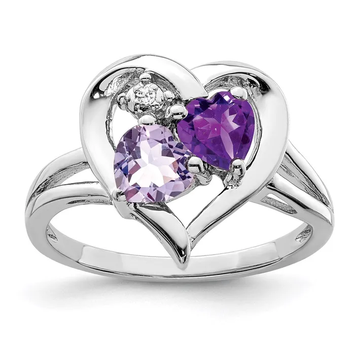 Sterling Silver Rhodiumplated Amethyst u0026 Pink Quartz u0026 Diamond Ring Goldia Rings