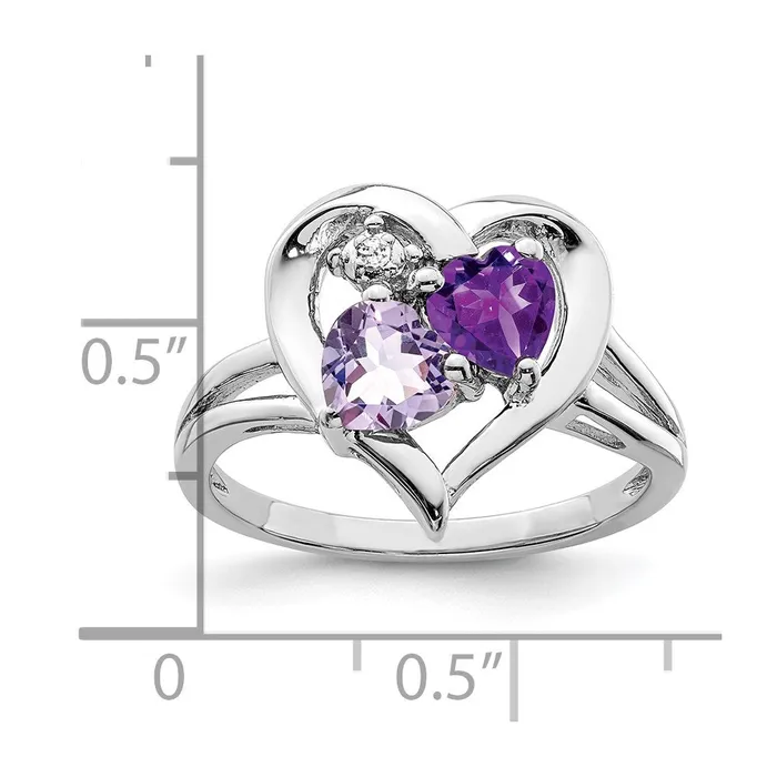 Sterling Silver Rhodiumplated Amethyst u0026 Pink Quartz u0026 Diamond Ring Goldia Rings
