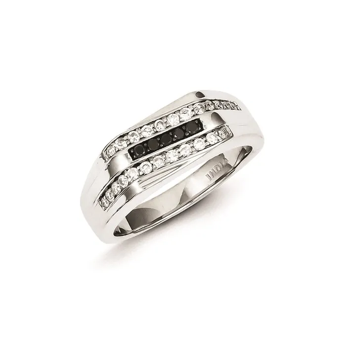 Sterling Silver Rhodium Plated Black and White Diamond Mens Ring Goldia Rings Sterling Silver Rhodium Plated Black and White Diamond Mens Ring Goldia Rings