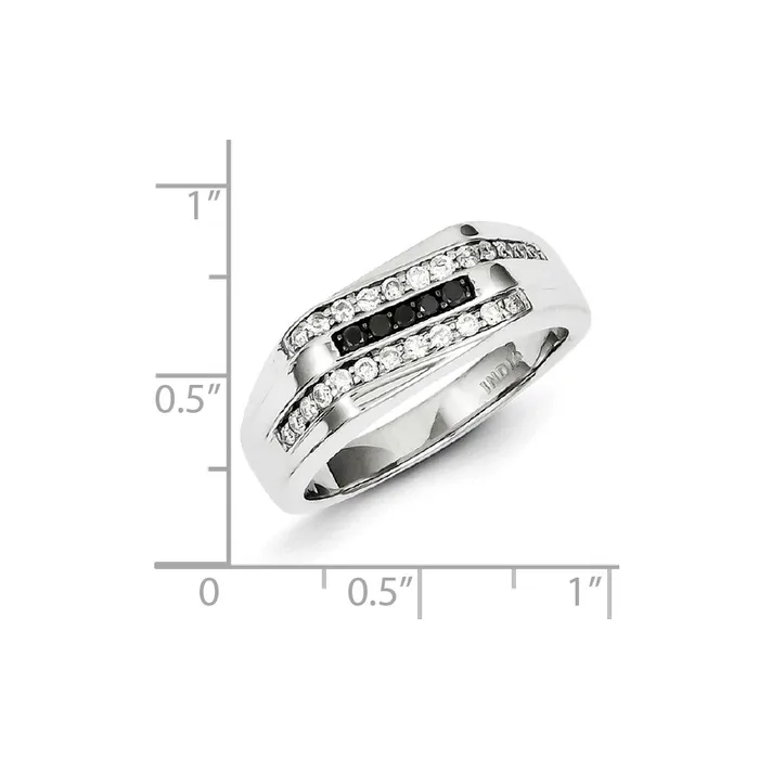 Sterling Silver Rhodium Plated Black and White Diamond Mens Ring Goldia Rings