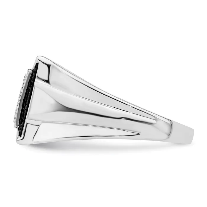 Sterling Silver Rhodium Plated Black and White Diamond Mens Ring Goldia Rings
