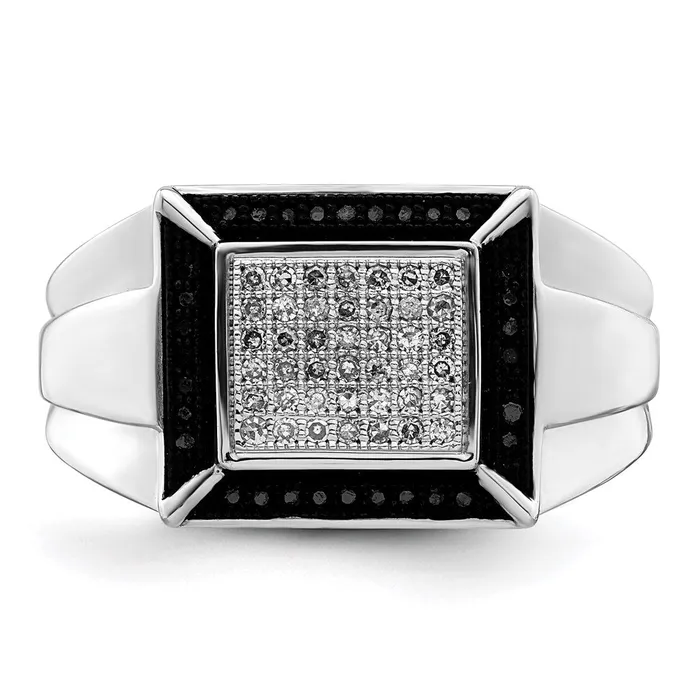 Sterling Silver Rhodium Plated Black and White Diamond Mens Ring Goldia Rings