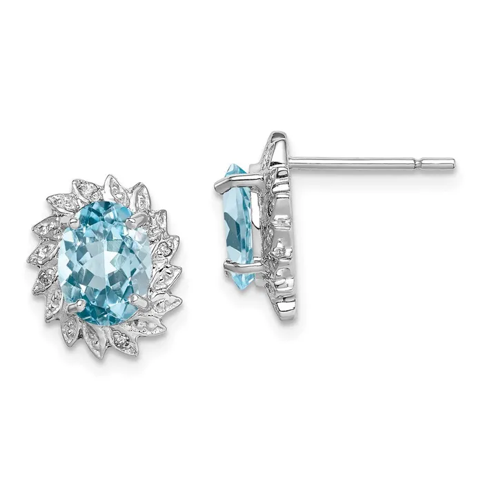 Sterling Silver Rhodiumplated Blue Topaz and Diamond Post Earrings Goldia Earrings