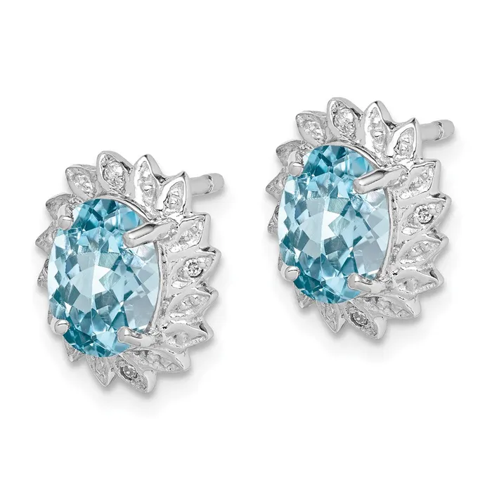 Sterling Silver Rhodiumplated Blue Topaz and Diamond Post Earrings Goldia Earrings