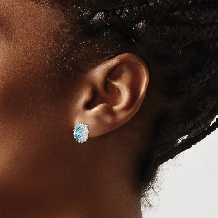Sterling Silver Rhodiumplated Blue Topaz and Diamond Post Earrings Goldia Earrings
