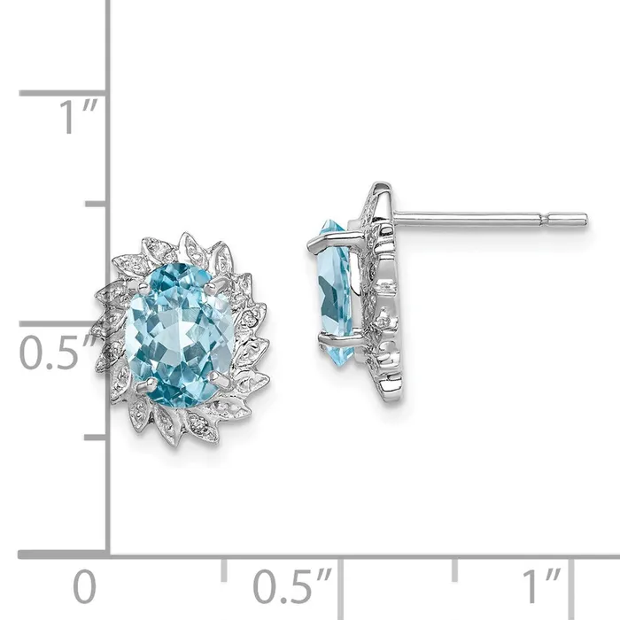 Sterling Silver Rhodiumplated Blue Topaz and Diamond Post Earrings Goldia Earrings