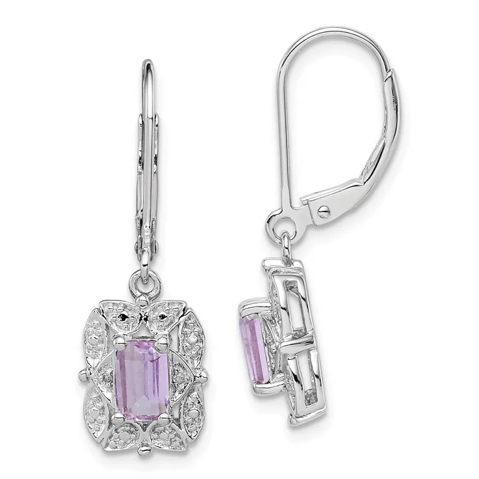 Sterling Silver Rhodiumplated Diamond and Pink Quartz Earrings Goldia Earrings Sterling Silver Rhodiumplated Diamond and Pink Quartz Earrings Goldia Earrings