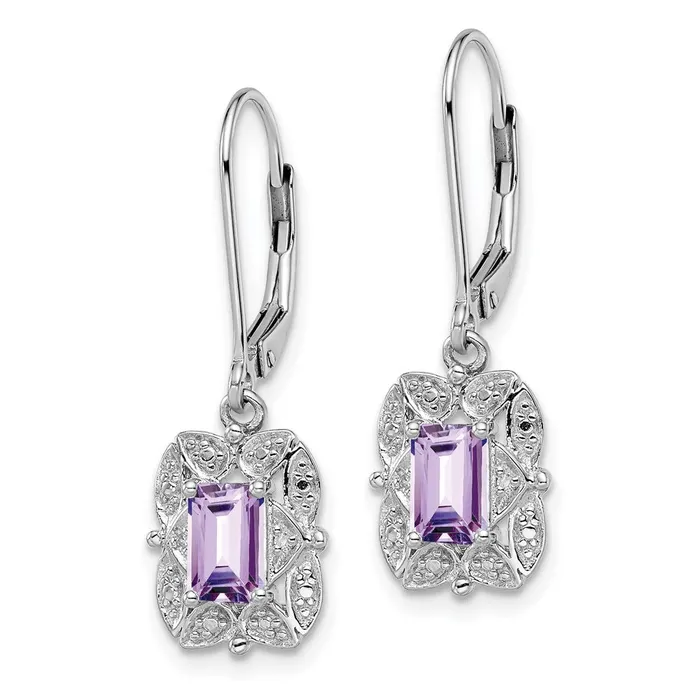Sterling Silver Rhodiumplated Diamond and Pink Quartz Earrings Goldia Earrings