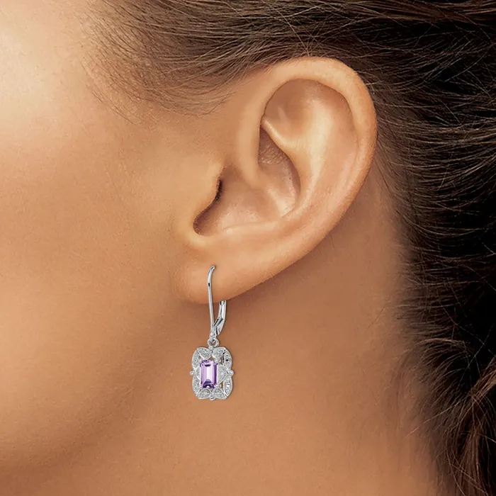 Sterling Silver Rhodiumplated Diamond and Pink Quartz Earrings Goldia Earrings