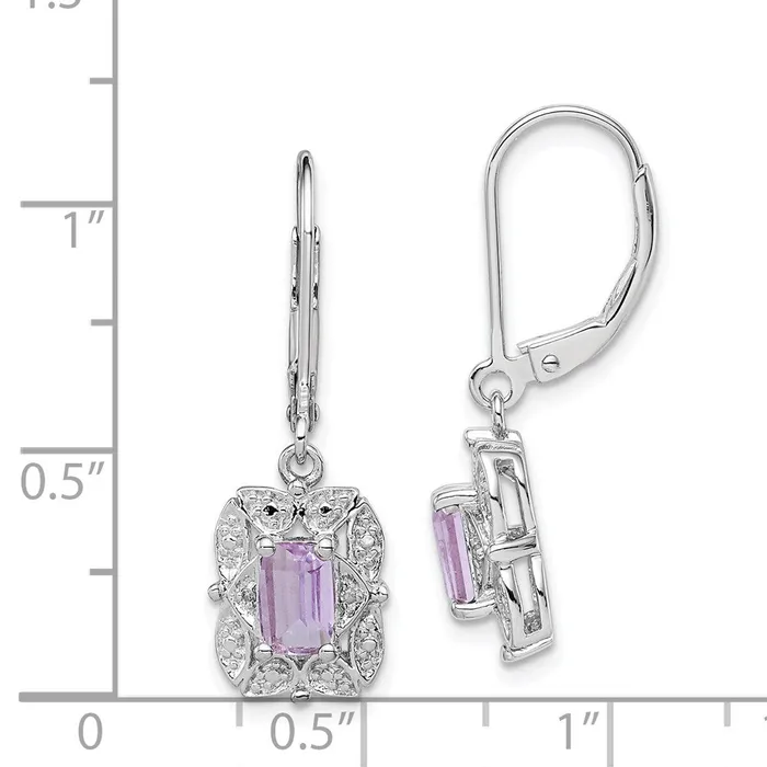Sterling Silver Rhodiumplated Diamond and Pink Quartz Earrings Goldia Earrings