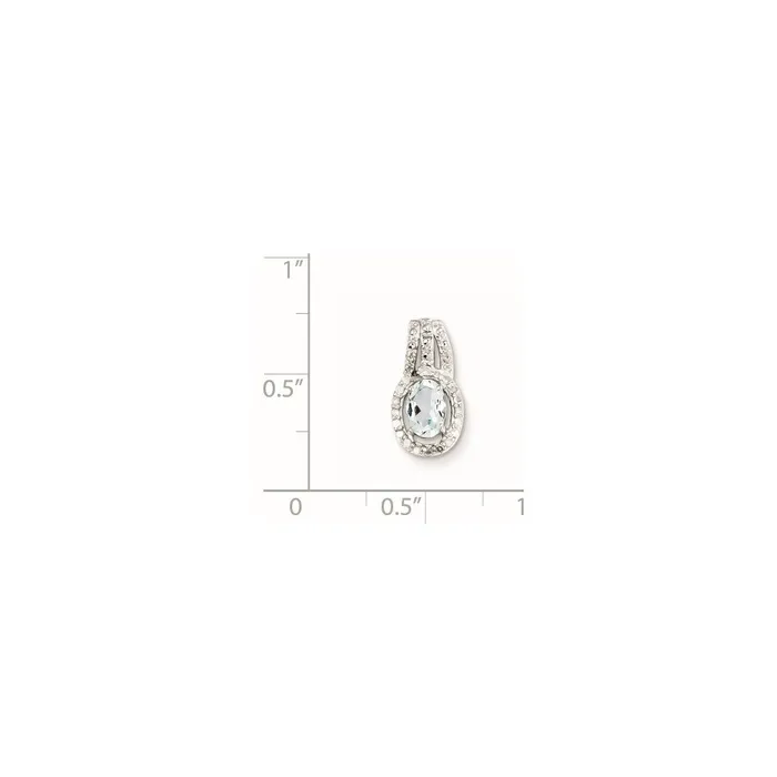Sterling Silver Rhodium Plated Diamond Aquamarine Oval Pendant Goldia Necklaces