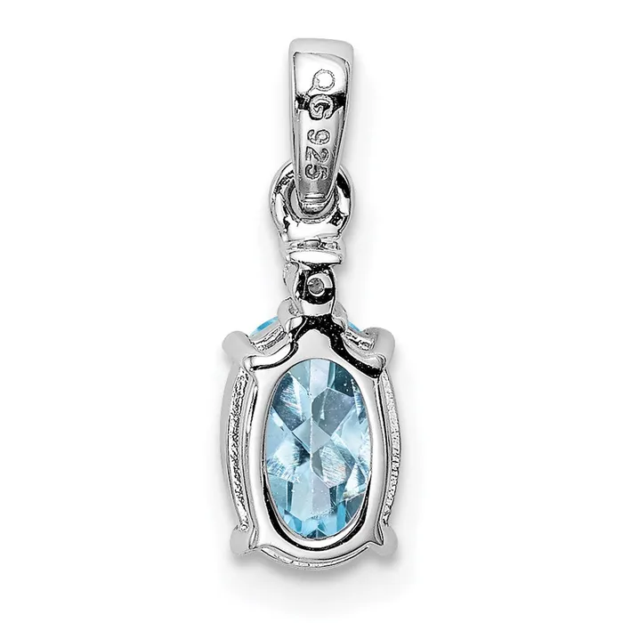 Sterling Silver Rhodium Plated Diamond Aquamarine Oval Pendant Goldia Necklaces
