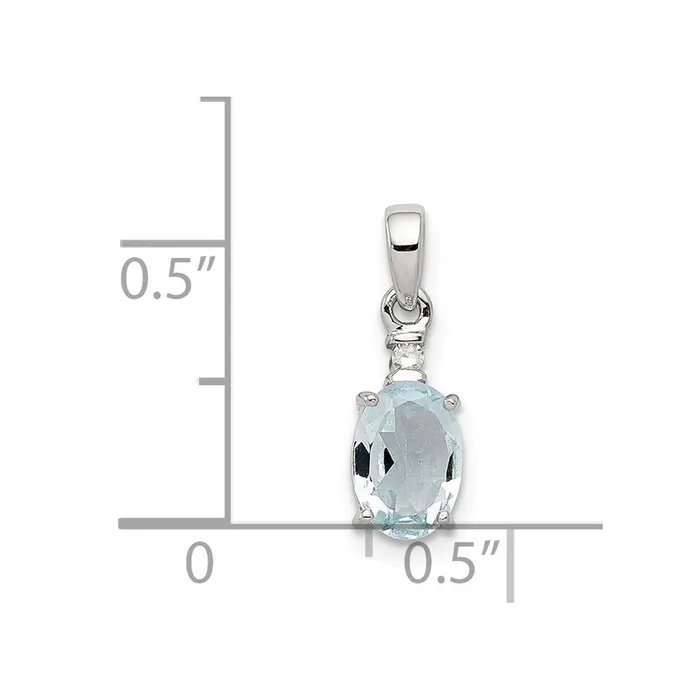 Sterling Silver Rhodium Plated Diamond Aquamarine Oval Pendant Goldia Necklaces