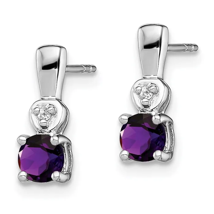 Sterling Silver Rhodium Plated Diamond u0026 Amethyst Post Earrings Goldia Earrings
