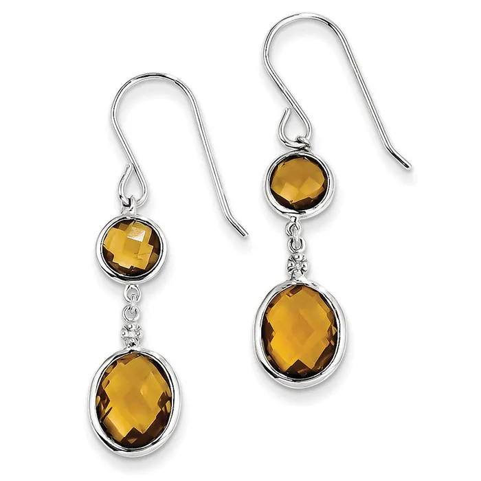 Sterling Silver Rhodium Plated Diamond Whiskey Quartz Earrings Goldia Earrings Sterling Silver Rhodium Plated Diamond Whiskey Quartz Earrings Goldia Earrings