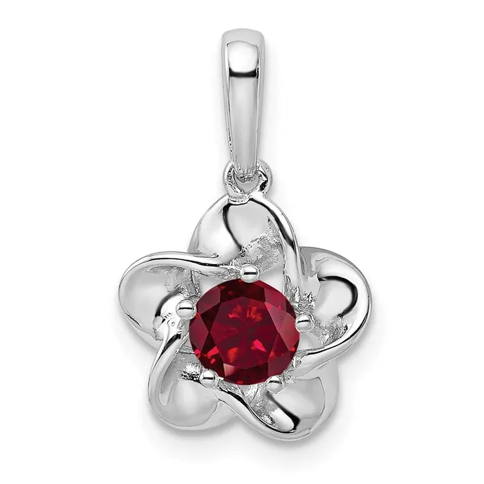Sterling Silver Rhodiumplated Floral Created Ruby Pendant Goldia Necklaces