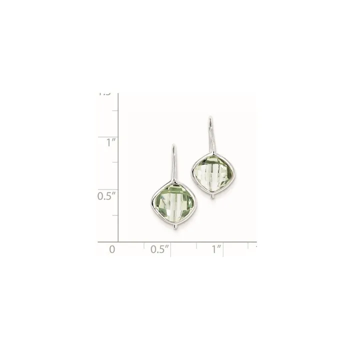 Sterling Silver Rhodium Plated Green Quartz Dangle Earrings Goldia Earrings