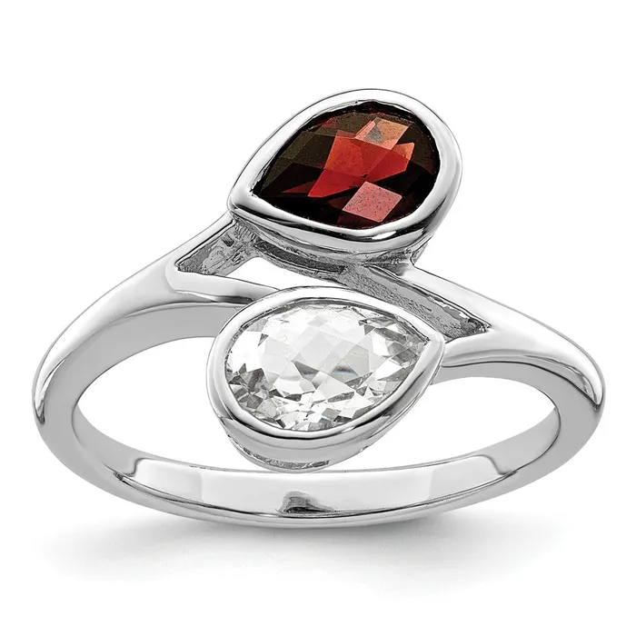 Sterling Silver Rhodiumplated Polished Garnet u0026 White Topaz ByPass Ring Goldia Rings