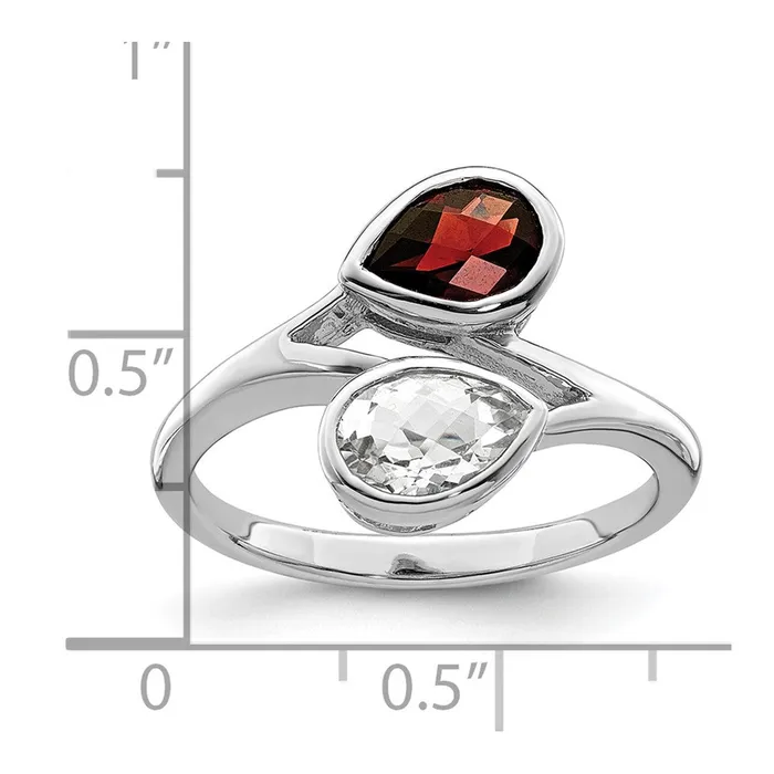 Sterling Silver Rhodiumplated Polished Garnet u0026 White Topaz ByPass Ring Goldia Rings