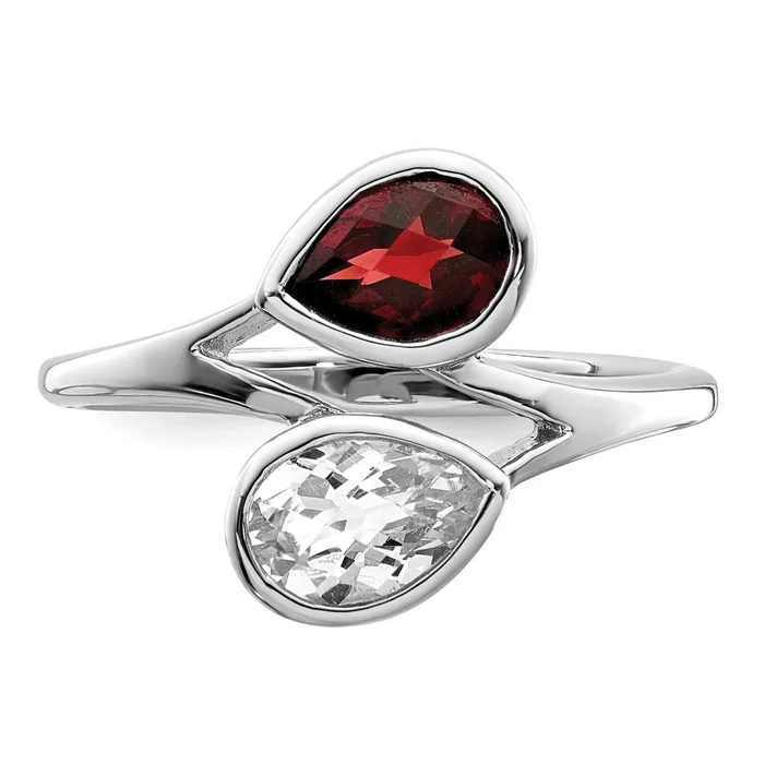 Sterling Silver Rhodiumplated Polished Garnet u0026 White Topaz ByPass Ring Goldia Rings
