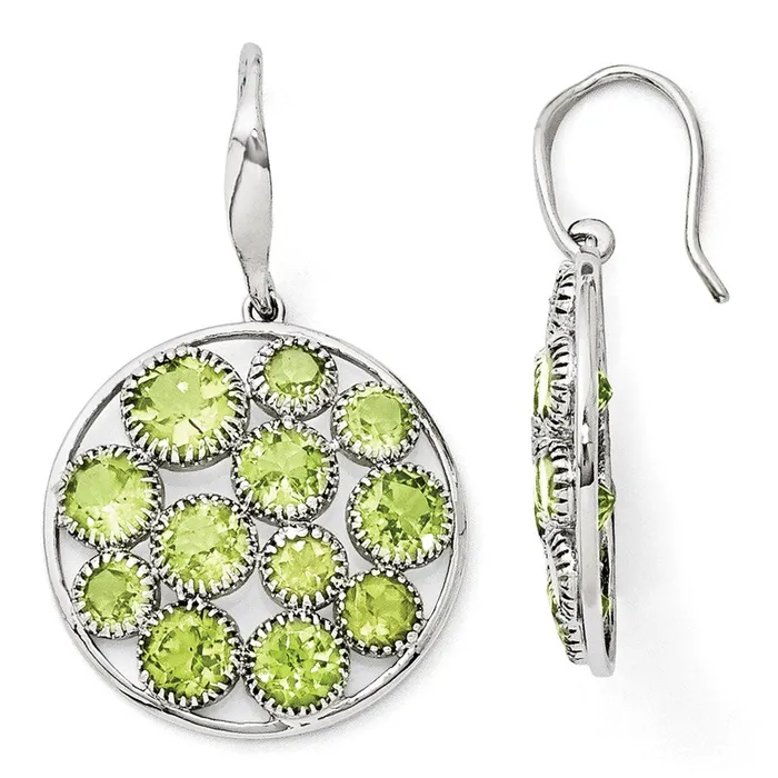 Sterling Silver Rhodium Plated Round Peridot Earrings Goldia Earrings