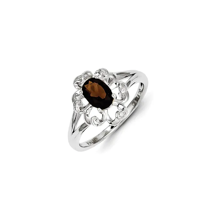 Sterling Silver Smoky Quartz Diamond Ring Goldia Rings