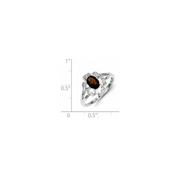 Sterling Silver Smoky Quartz Diamond Ring Goldia Rings