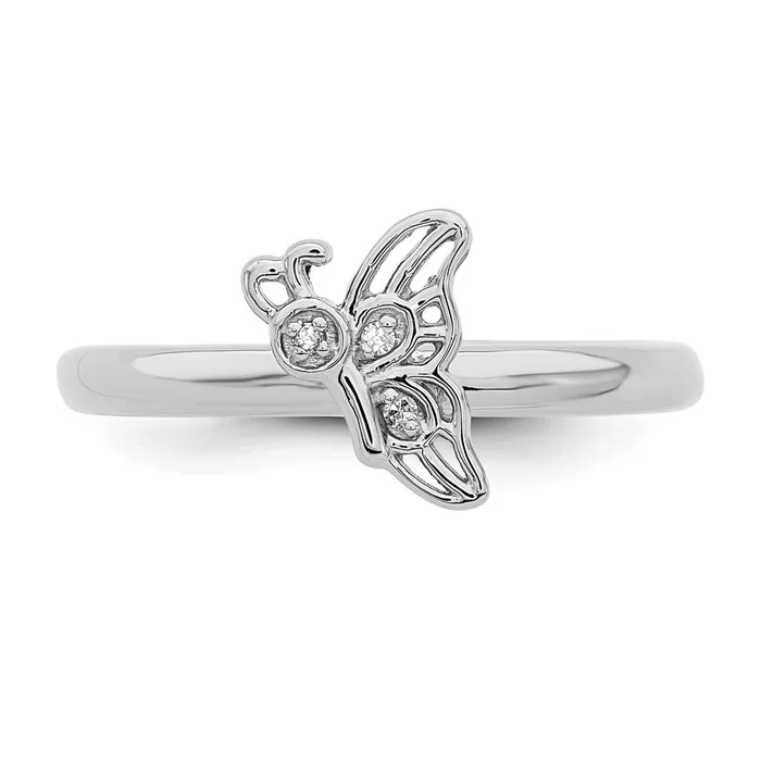 Sterling Silver Stackable Expressions Rhodium Butterfly wDiamond Ring Goldia Rings