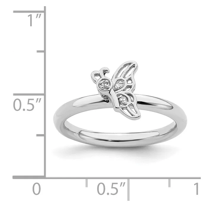 Sterling Silver Stackable Expressions Rhodium Butterfly wDiamond Ring Goldia Rings