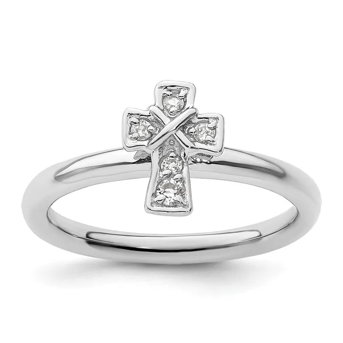 Sterling Silver Stackable Expressions Rhodium White Topaz Cross Ring Goldia Rings Sterling Silver Stackable Expressions Rhodium White Topaz Cross Ring Goldia Rings