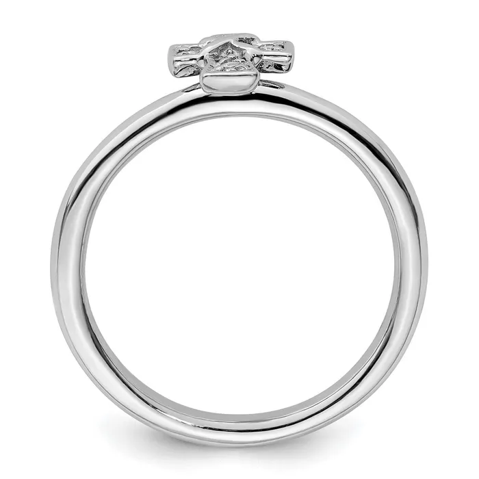 Sterling Silver Stackable Expressions Rhodium White Topaz Cross Ring Goldia Rings