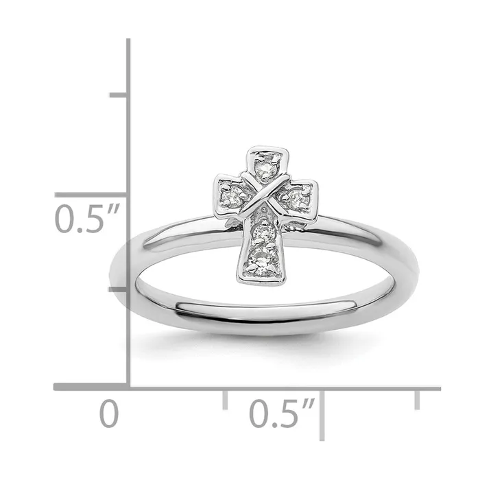 Sterling Silver Stackable Expressions Rhodium White Topaz Cross Ring Goldia Rings