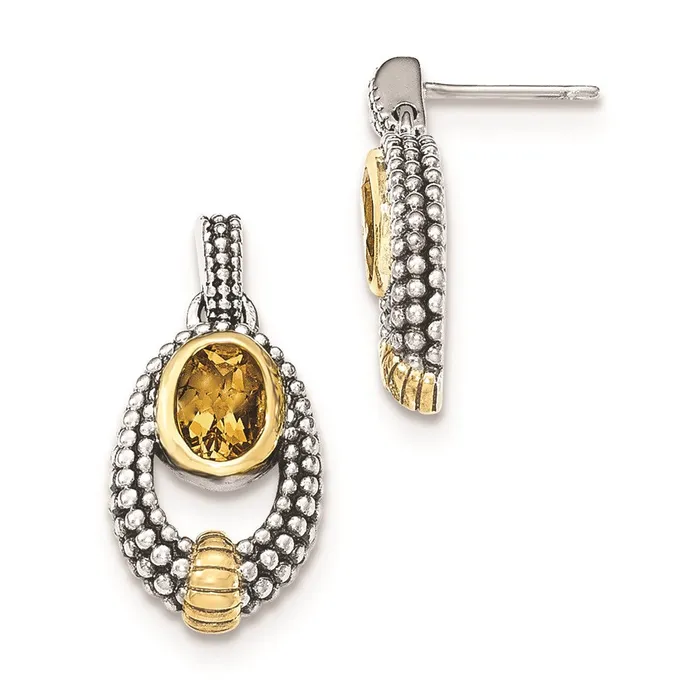 Sterling Silver wGold Flashplating Citrine Dangle Earrings Goldia Earrings